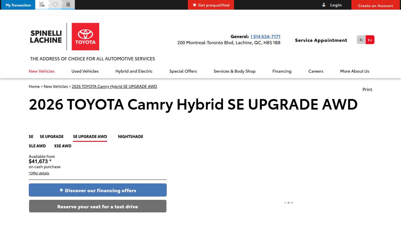 Spinelli Toyota Lachine | The 2026 TOYOTA Camry Hybrid SE UPGRADE AWD