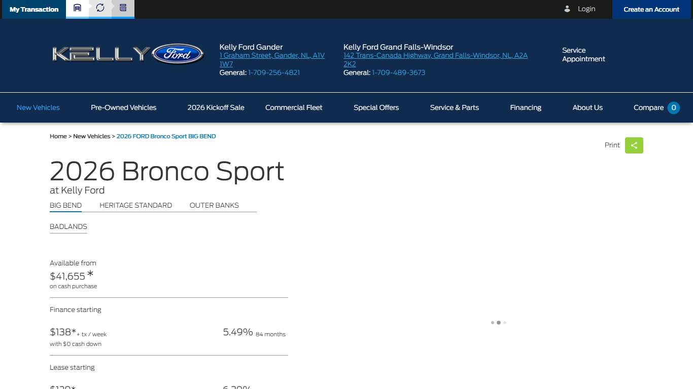 The 2026 FORD Bronco Sport BIG BEND | Kelly Ford in Gander and Grand Falls-Windsor